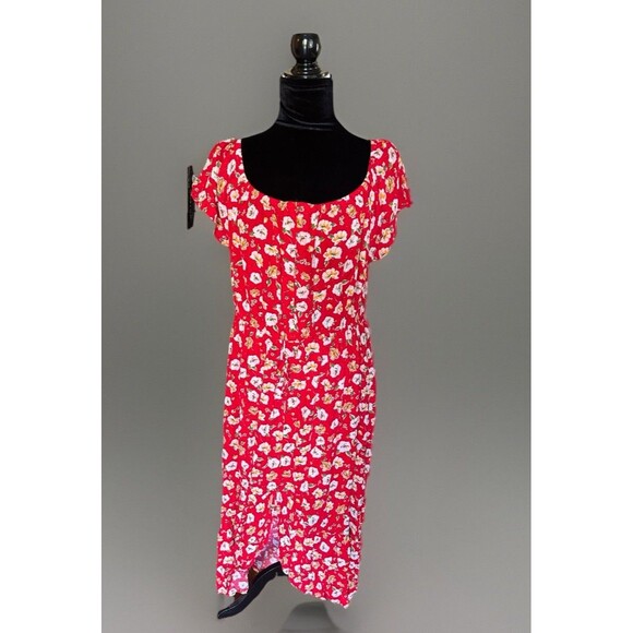 Just Found Floral High-low Maxi Dress Size 2x Red  Button Front Flutter Sleeve - Picture 1 of 10